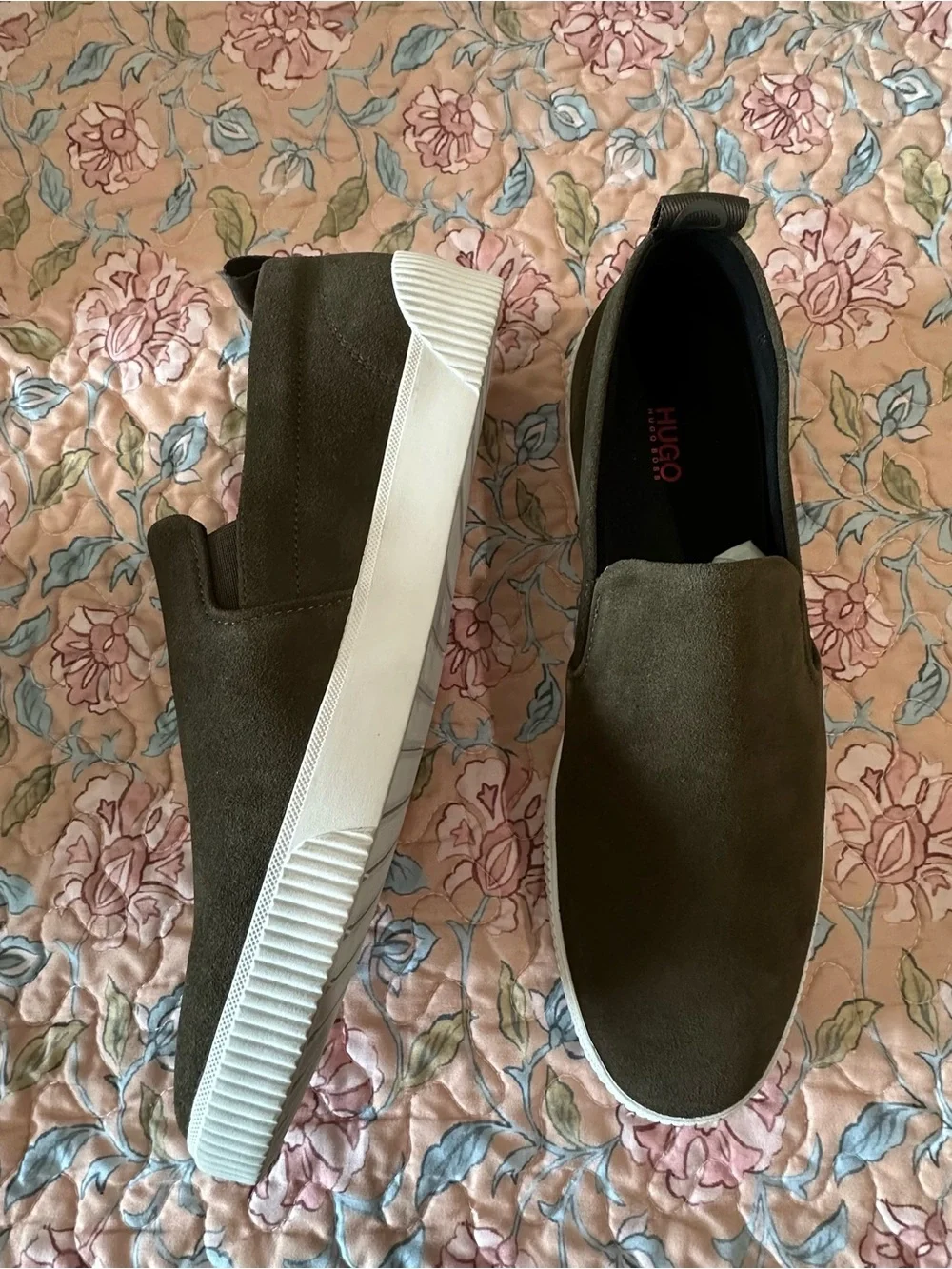 HUGO BOSS Zero Slon Men’s Suede Slip-On Sneakers – Olive Size 10